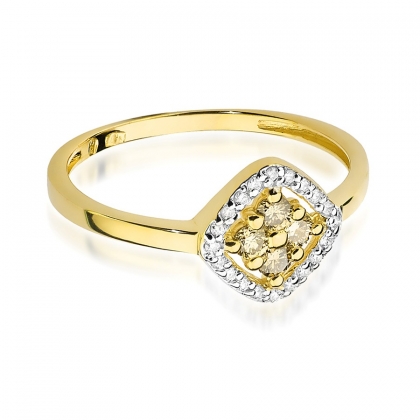 Złoty pierścionek z Brązowymi Brylantami 0,20ct i diamentami próby 585