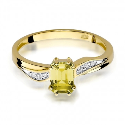 Pierścionek ze złota próby 585 z Cytrynem 0,60ct i Brylantami. W-0094C