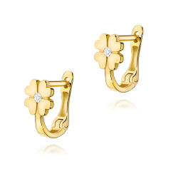 Złote kolczyki kwiatki z Diamentami 0,06ct  - zapięcie angielskie pr.585