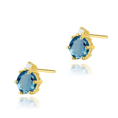 Kolczyki z Topazem London Blue 1,0ct i brylantem  - złoto 585