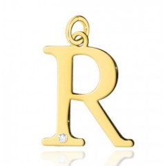 Złota zawieszka mała literka R z brylantem próby 585