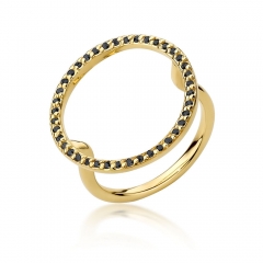 Modowy pierścionek z czarnymi diamentami 0,20ct z żółtego złota próby 585