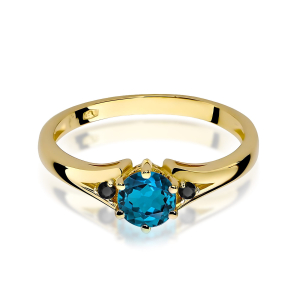 Pierścionek ze złota z Topazem London Blue 0,50ct i Czarnymi Brylantami próby 585. W-0076LBCZ
