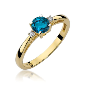 Zaręczynowy pierścionek z Topazem London Blue 0,50ct i Brylantami złoto próby 585. W-0010TLB