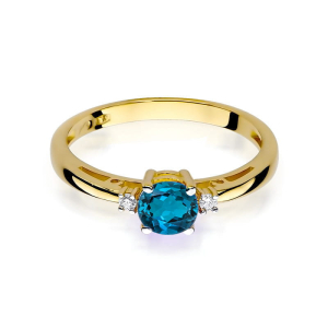 Zaręczynowy pierścionek z Topazem London Blue 0,50ct i Brylantami złoto próby 585. W-0010TLB