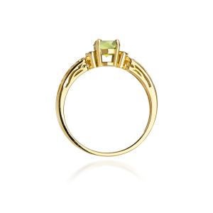 Pierścionek ze złota próby 585 z Oliwinem 0,60ct i Brylantami. W-0014O
