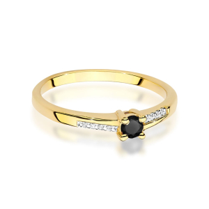 Pierścionek z Czarnym Brylantem 0,12ct i Diamentami ze złota próby 585. W-0258CD