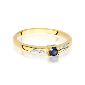 Pierścionek z Szafirem 0,15ct i Diamentami ze złota próby 585. W-0258SZA