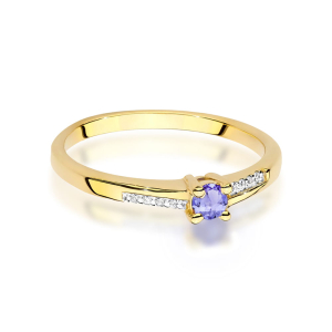 Pierścionek z Tanzanitem 0,15ct i Diamentami ze złota próby 585. W-0258TA