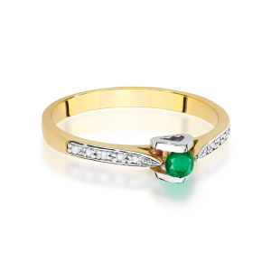 Pierścionek ze Szmaragdem 0,15ct i Brylantami złoto próby 585. W-0435SZM