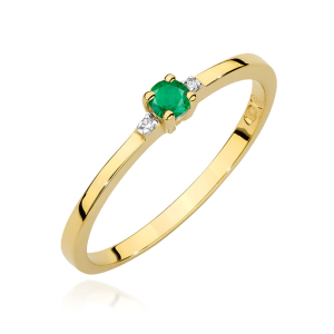 Pierścionek ze Szmaragdem 0,15ct i Diamentami ze złota próby 585. W-0464SZM