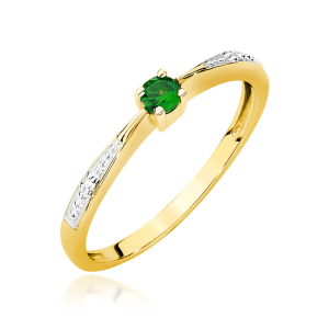 Pierścionek ze Szmaragdem 0,15ct i Diamentami ze złota próby 585. W-0465SZM