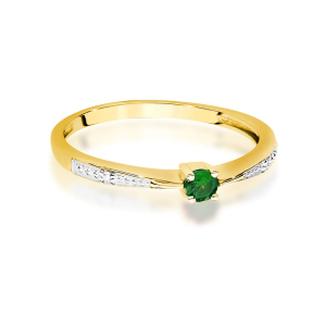 Pierścionek ze Szmaragdem 0,15ct i Diamentami ze złota próby 585. W-0465SZM