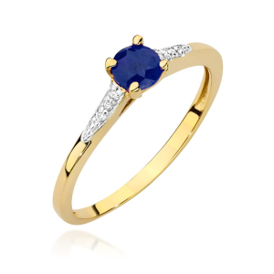 Pierścionek z Szafirem 0,30ct i Diamentami ze złota próby 585. W-0466SZ