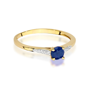 Pierścionek z Szafirem 0,30ct i Diamentami ze złota próby 585. W-0466SZ