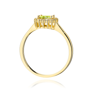 Pierścionek z Oliwinem 0,60ct i Diamentami ze złota próby 585. W-0572O