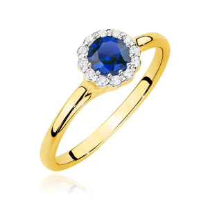 Pierścionek z Szafirem 0,50ct i Diamentami 0,103ct ze złota próby 585. W-0622SZ