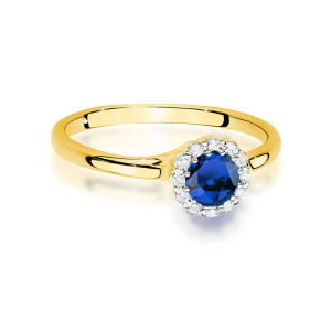 Pierścionek z Szafirem 0,50ct i Diamentami 0,103ct ze złota próby 585. W-0622SZ