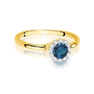 Pierścionek z Topazem London Blue 0,50ct i Diamentami 0,103ct ze złota próby 585. W-0622LB