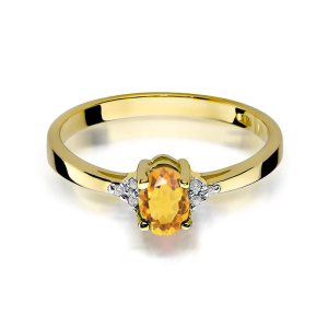 Pierścionek z Cytrynem 0,60ct i Diamentami ze złota próby 585. W-0301C