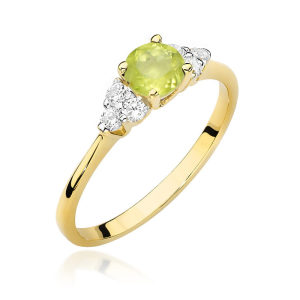 Pierścionek z Oliwinem 0,60 ct i Diamentami 0,18ct ze złota próby 585. W-0451OD