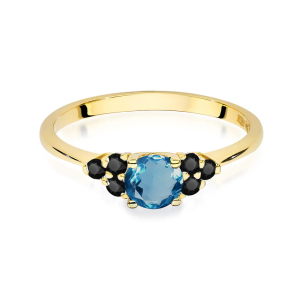 Pierścionek z Topazem London Blue 0,50 ct i Czarnymi Diamentami 0,18ct ze złota próby 585. W-451TLBCZ