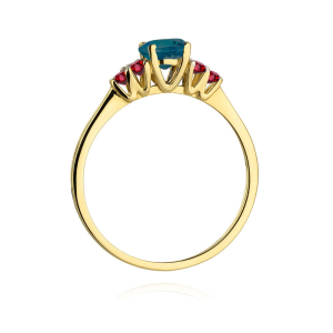 Pierścionek z Topazem London Blue 0,50 ct i Rubinami 0,30ct ze złota próby 585. W-451TLBR