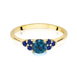 Pierścionek z Topazem London Blue 0,50 ct i Szafirami 0,30ct ze złota próby 585. W-451TLBSZ