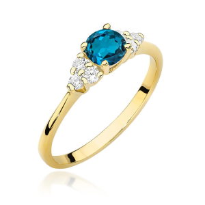 Pierścionek z Topazem London Blue 0,50ct i Diamentami 0,18ct ze złota próby 585. W-0451TLBD