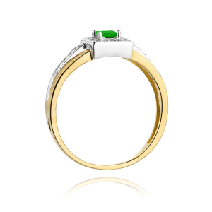 Złoty pierścionek ze Szmaragdem 0,15ct i Brylantami żółte złoto próby 585. W-0271SZM