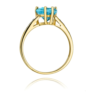 Pierścionek w kształcie serca Topaz 1,20ct i Brylanty żółte złoto próby 585. W-0031T