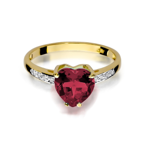 Pierścionek Serce z Rubinem 1,70ct i Brylantami ze złota próby 585. W-0031R
