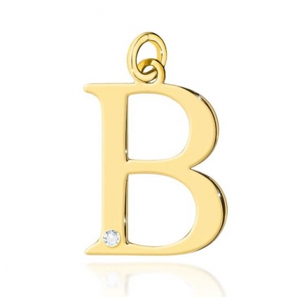 Złota zawieszka duża literka B z brylantem próby 585
