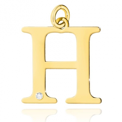 Złota zawieszka duża literka H z brylantem próby 585