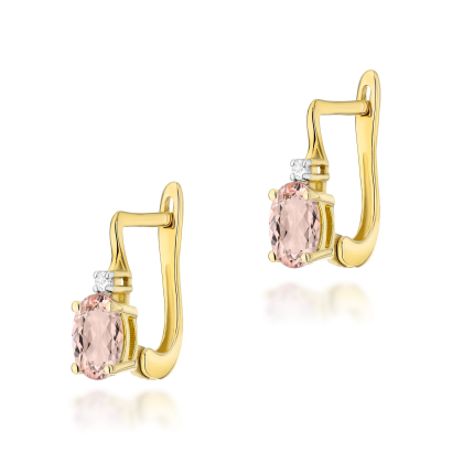 Złote kolczyki z Morganitem 0,80ct i diamentami - zapięcie angielskie pr.585