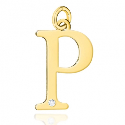 Złota zawieszka duża literka P z brylantem próby 585
