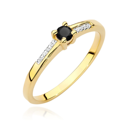 Pierścionek z Czarnym Brylantem 0,12ct i Diamentami ze złota próby 585. W-0258CD