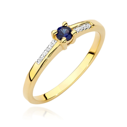 Pierścionek z Szafirem 0,15ct i Diamentami ze złota próby 585. W-0258SZA