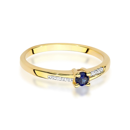 Pierścionek z Szafirem 0,15ct i Diamentami ze złota próby 585. W-0258SZA