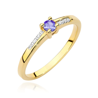 Pierścionek z Tanzanitem 0,15ct i Diamentami ze złota próby 585. W-0258TA