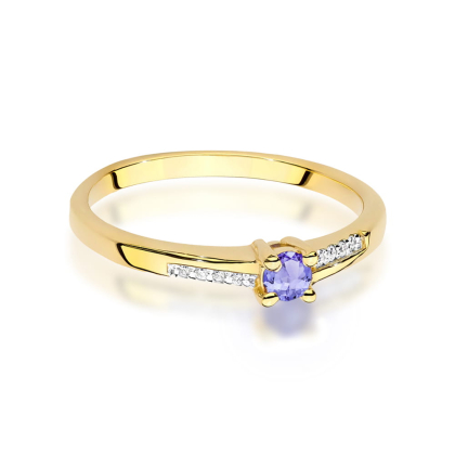 Pierścionek z Tanzanitem 0,15ct i Diamentami ze złota próby 585. W-0258TA