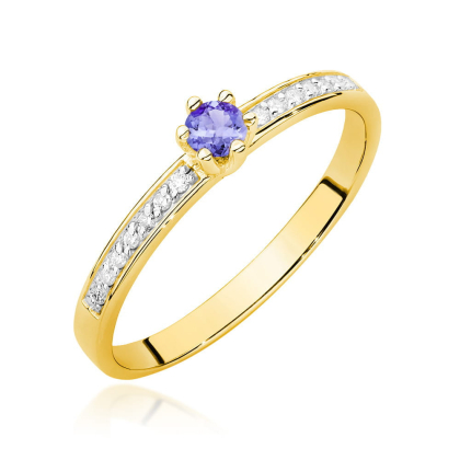 Pierścionek z Tanzanitem 0,15ct i Diamentami 0,07ct ze złota próby 585. W-0459TA