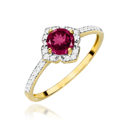 Pierścionek z Rodolitem 0,60ct i Brylantami 0,13ct ze złota próby 585. W-0603RD