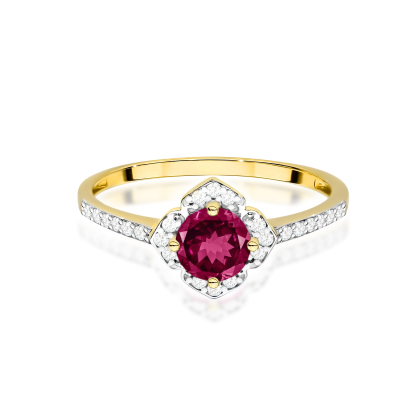 Pierścionek z Rodolitem 0,60ct i Brylantami 0,13ct ze złota próby 585. W-0603RD