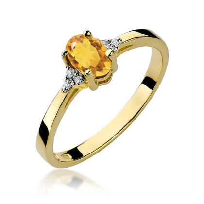 Pierścionek z Cytrynem 0,60ct i Diamentami ze złota próby 585. W-0301C