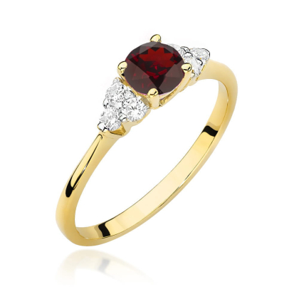 Pierścionek z Granatem 0,60 ct i Diamentami 0,18ct ze złota próby 585. W-0451GD