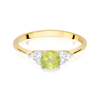 Pierścionek z Oliwinem 0,60 ct i Diamentami 0,18ct ze złota próby 585. W-0451OD