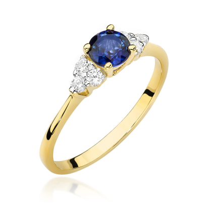 Pierścionek z Szafirem 0,50 ct i Diamentami 0,18ct ze złota próby 585. W-0451SZD