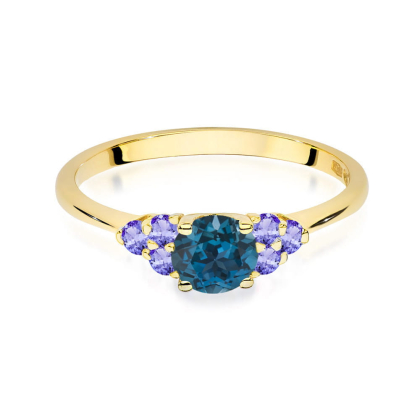 Pierścionek z Topazem London Blue 0,50 ct i Tanzanitami 0,30ct ze złota próby 585. W-451TLBT