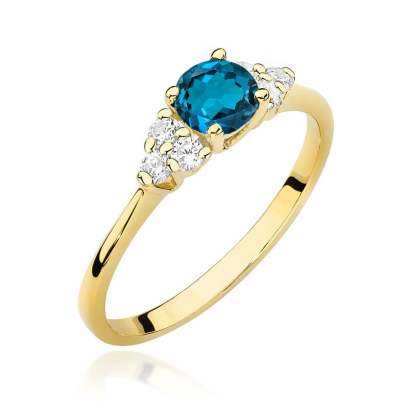 Pierścionek z Topazem London Blue 0,50ct i Diamentami 0,18ct ze złota próby 585. W-0451TLBD